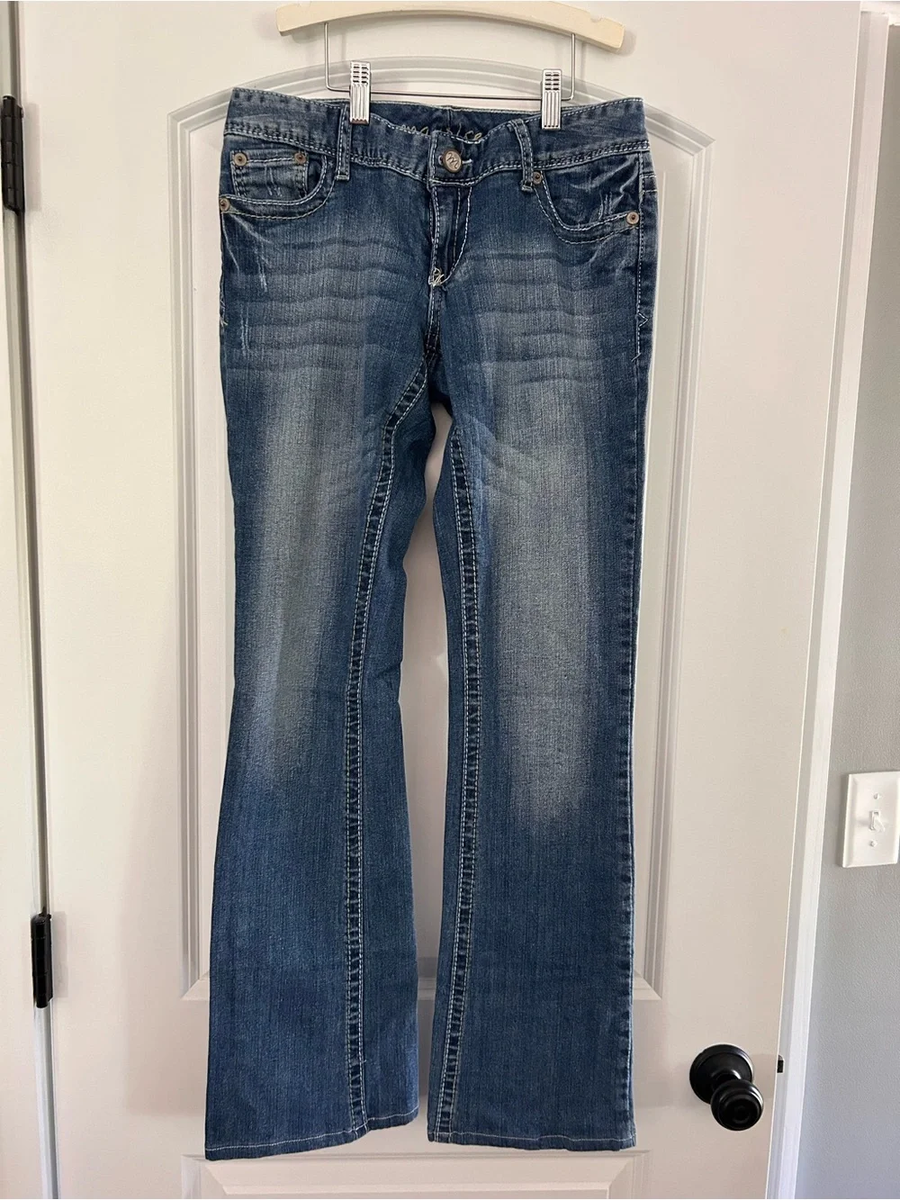 Maurices Women's Dark Blue Boot Cut Jeans with Embellished Back Pockets